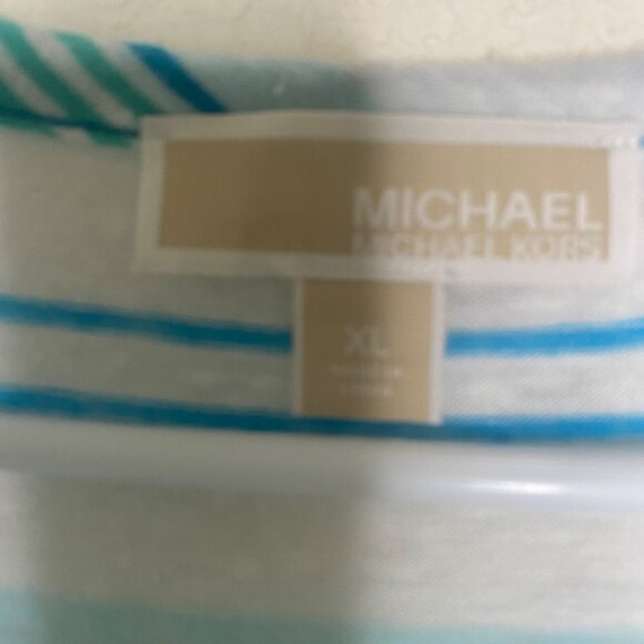 Michael Kors Linen Blend Top Womens XL Blue & Green Striped Beach Coastal Resor - Picture 2 of 7